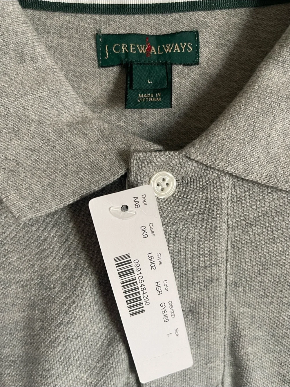 NWT J.Crew Always Men’s Gray Cotton Polo Shirt Sz Large Classic Preppy Academia